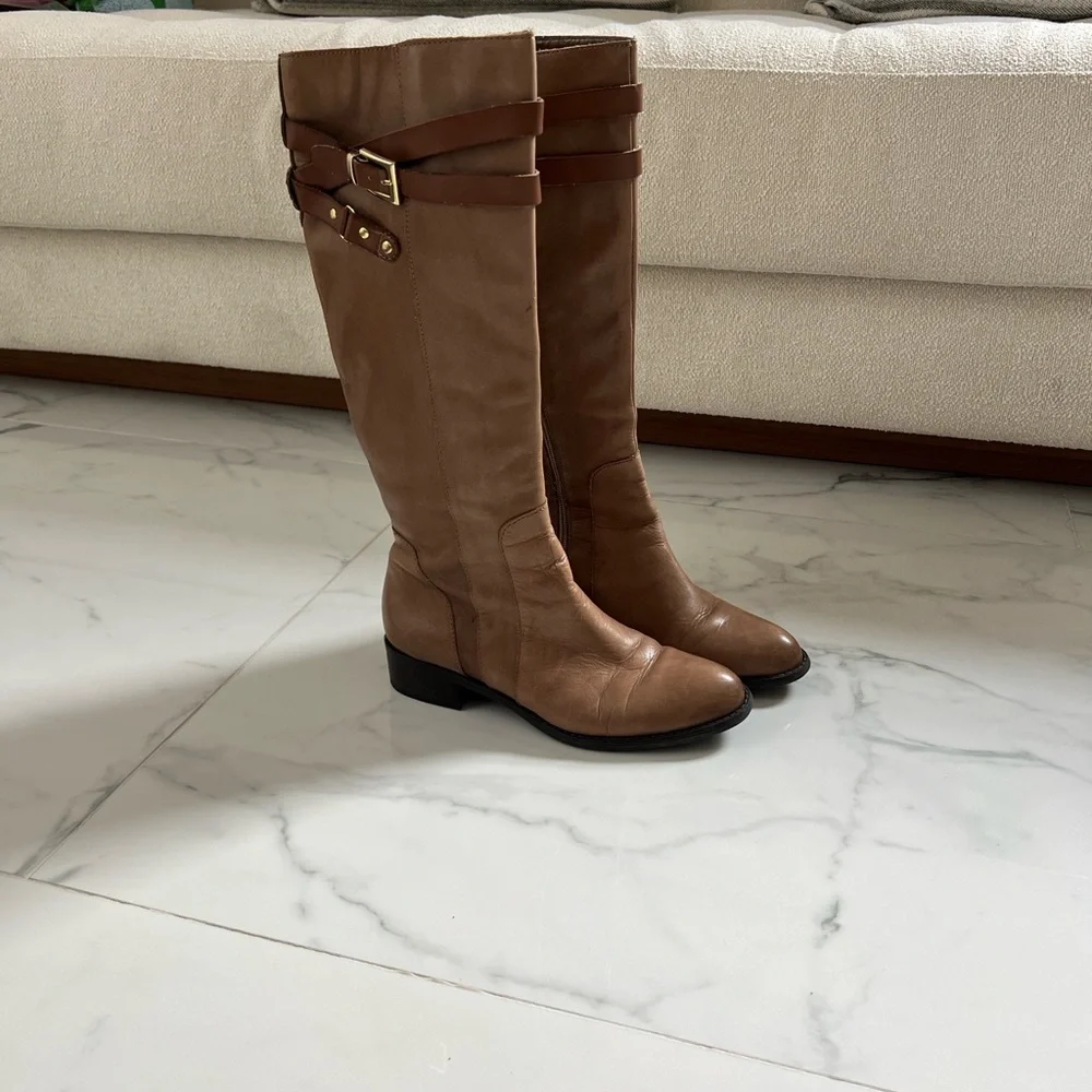 Franco Sarto Tan Brown Two-tone High Knee Boots